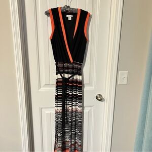 Liz Claiborne Black and coral Maxi Dress striped/aztec print Size Large